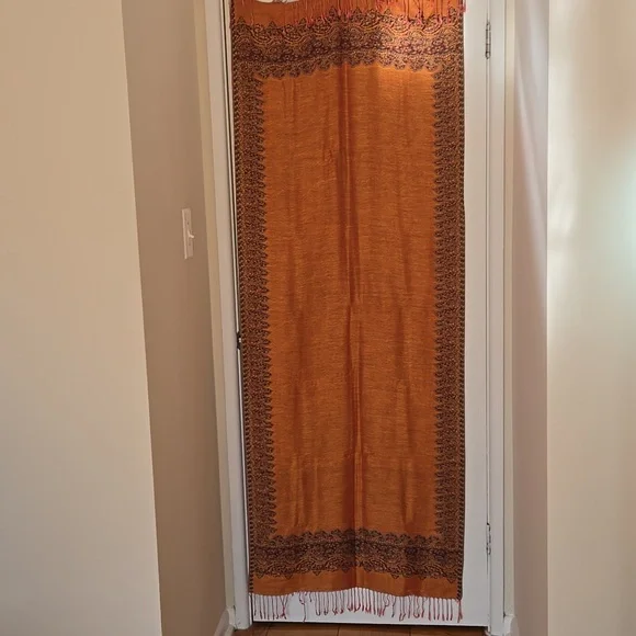 🧡✨ Burnt Orange Paisley Pashmina Shawl Wrap Fringe Scarf Reversible 27x77 - Picture 9 of 16